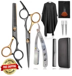 Kit De Barberia Profesional Con Tijeras Y Capa Para Cabello Pelo Nabajas New. Price: $53.99.
