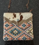 Myra Bag Hairon Leather, Southwestern Pattern Canvas 11"X10" Crossbody Sweet Pre-owned. Price: $27.98.