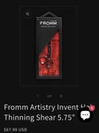 F1015 Fromm Artistry Invent 7.25" Black Barber Shears/scissors New. Price: $30.00.