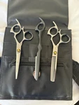Shark Fin Japanese Steel Salon Scissors Set W/ Razor Comb, Thinning Shears Used. Price: $450.00.