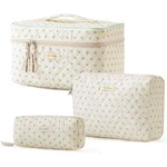Hbselect Quilted Makeup Bag, 3PCS Cotton Large Travel Cute Floral New. Price: $17.50.