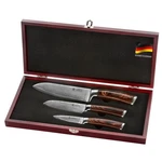 Wakoli Edib 3-PIECE Damascus Kitchen Knife Set In Wooden Gift Box (VG10 Core) Open. Price: $189.76.