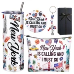 5 Pcs New York Travel Gift Set For Women - Makeup Bag, Thermal Cup, Keychain. Price: $34.14.