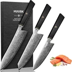 Huusk Damascus Chef Knife Set - 3 Pcs Kitchen Knives Professional Razor Sharp New. Price: $120.46.