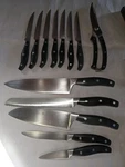 Berghoff 13 Piece Knife Set Belgium Rostfrei X30CR14 Bread Chef Shears & Steak Used. Price: $74.25.